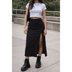 Forever 21 Black Maxi Skirt 2X Y2K Minimalist Chic Slit Travel Wear